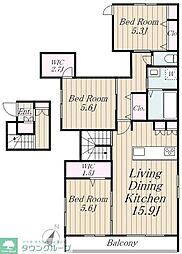 都営大江戸線 牛込神楽坂駅 徒歩5分の賃貸マンション 2階3LDKの間取り