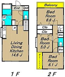 京王線 下高井戸駅 徒歩6分の賃貸一戸建て 1階3LDKの間取り