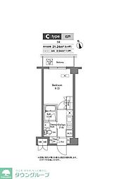 プラウドフラット神楽坂 604 6階1Kの間取り