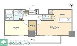 京王線 初台駅 徒歩5分の賃貸マンション 7階1LDKの間取り