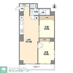 牛込ハイマンション 2LDKの間取図画像
