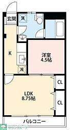 ベルクレール新宿 1Kの間取図画像