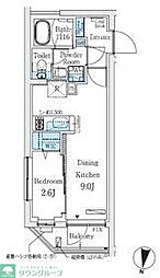 プライムブリス中野富士見町II 2階1LDKの間取り
