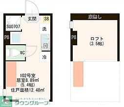 ハーモニーテラス板橋宮本町 1階ワンルームの間取り