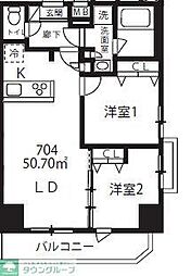 ハーモニーレジデンスグローバルキャピタル 14階2LDKの間取り