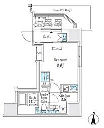 エスタート入谷I 14階1Kの間取り