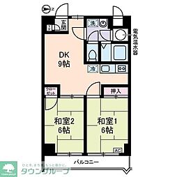 滝野川フラワーハイツ 4階2DKの間取り
