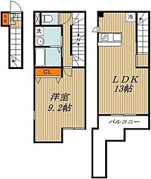 ミハス西ヶ原 2階1LDKの間取り