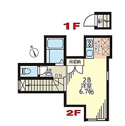 クレアシオン 2階ワンルームの間取り