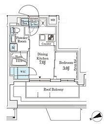 JR山手線 田端駅 徒歩9分の賃貸マンション 7階1DKの間取り