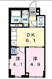 カステロ赤羽 3階2DKの間取り
