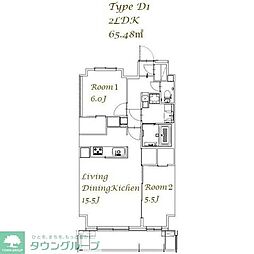 スプランディッド西日暮里 9階2LDKの間取り