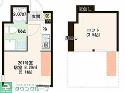 ハーモニーテラス仲宿V 2階ワンルームの間取り