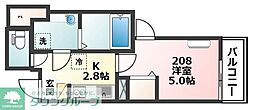 アローマ王本町 1Kの間取図画像