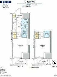 プラウドフラット文京千駄木 1Kの間取図画像