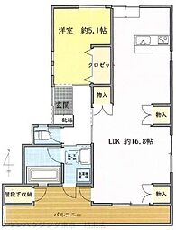 ウェルス 1LDKの間取図画像