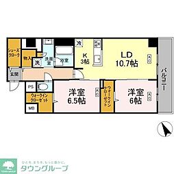 ロイジェント平井 2LDKの間取図画像