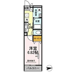 メイプルプレイス 1階1Kの間取り