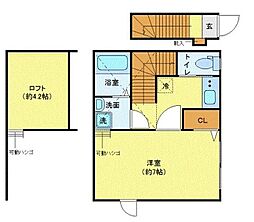 ウィング・ジムコB棟 2階1Kの間取り