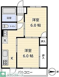 島村マンション 5階2Kの間取り