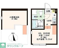 ハーモニーテラス西竹ノ塚 2階1Kの間取り