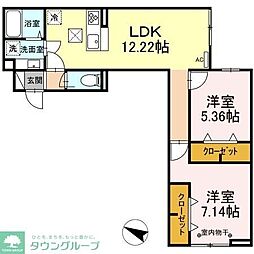 アヴァンス千住緑町 1階2LDKの間取り
