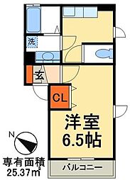 カナハコート 2階1Kの間取り