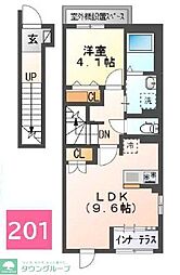 ラフィーネポルテ 201 2階1LDKの間取り