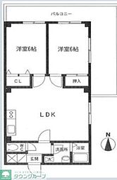 東武伊勢崎線 竹ノ塚駅 徒歩12分の賃貸マンション 2階2LDKの間取り