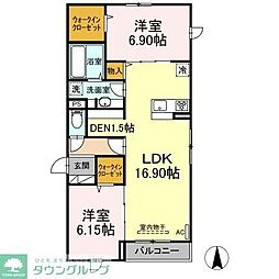 日暮里舎人ライナー 西新井大師西駅 徒歩20分の賃貸アパート 1階2LDKの間取り