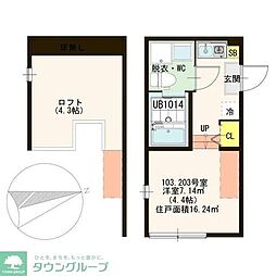 京成本線 お花茶屋駅 徒歩10分の賃貸アパート 1階ワンルームの間取り