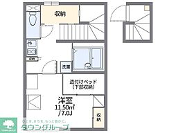 レオパレスフラッツイン 2階1Kの間取り