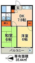 ティ・シャトル 2階2DKの間取り