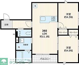 東京メトロ千代田線 北千住駅 徒歩15分の賃貸アパート 2階1LDKの間取り