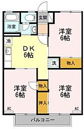 東武伊勢崎線 西新井駅 徒歩8分の賃貸アパート 2階3DKの間取り