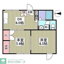 桜井マンション 1階2DKの間取り