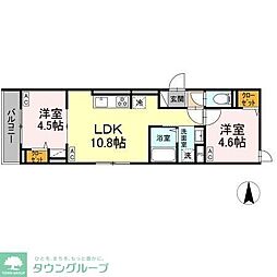 東武大師線 大師前駅 徒歩12分の賃貸アパート 2階2LDKの間取り
