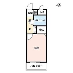 東武伊勢崎線 梅島駅 徒歩8分の賃貸マンション 3階1Kの間取り