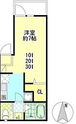 京成本線 千住大橋駅 徒歩10分の賃貸アパート 2階ワンルームの間取り