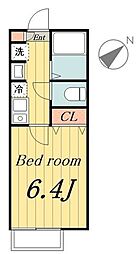 キャメル竹ノ塚IV 2階1Kの間取り