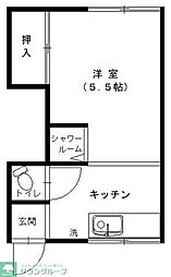 第二藤木荘 ワンルームの間取図画像