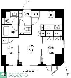 都営大江戸線 新御徒町駅 徒歩5分の賃貸マンション 8階2LDKの間取り