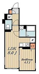 JR山手線 日暮里駅 徒歩14分の賃貸マンション 4階1LDKの間取り