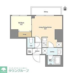 クラリティア西日暮里 9階1LDKの間取り