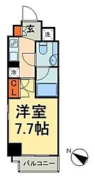 パークアクシス台東根岸 7階1Kの間取り