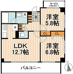 パークアベニュー 3階2LDKの間取り