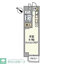 カーサ蔵前 3階ワンルームの間取り