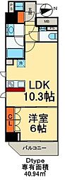 カリーノ入谷 7階1LDKの間取り