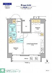 プラウドフラット上野松が谷 2LDKの間取図画像