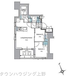 ルフォンプログレ上野入谷プレイス 2LDKの間取図画像